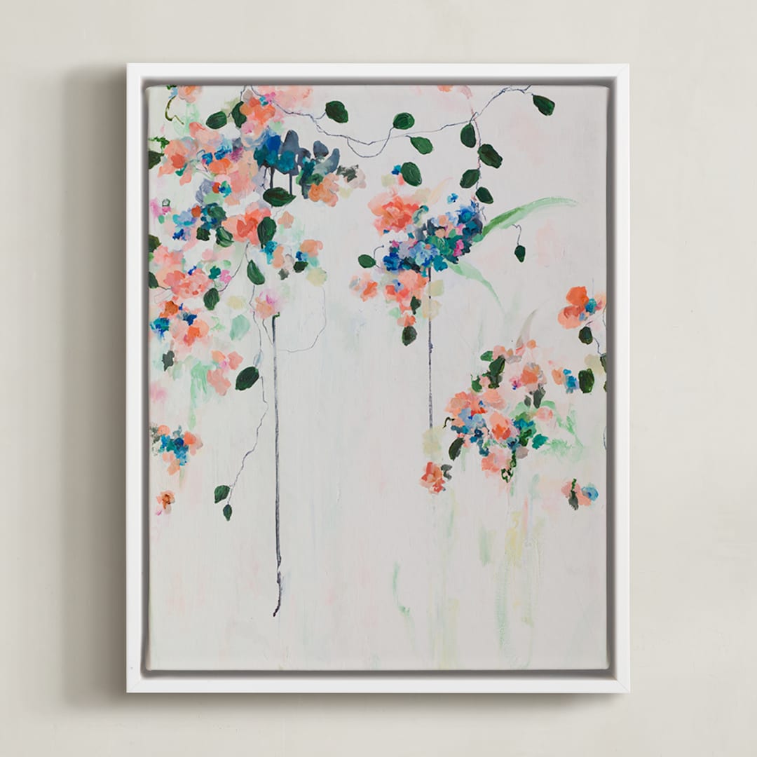 "Cascade" - Art Print in Coral by Sonal Nathwani - Framed Canvas