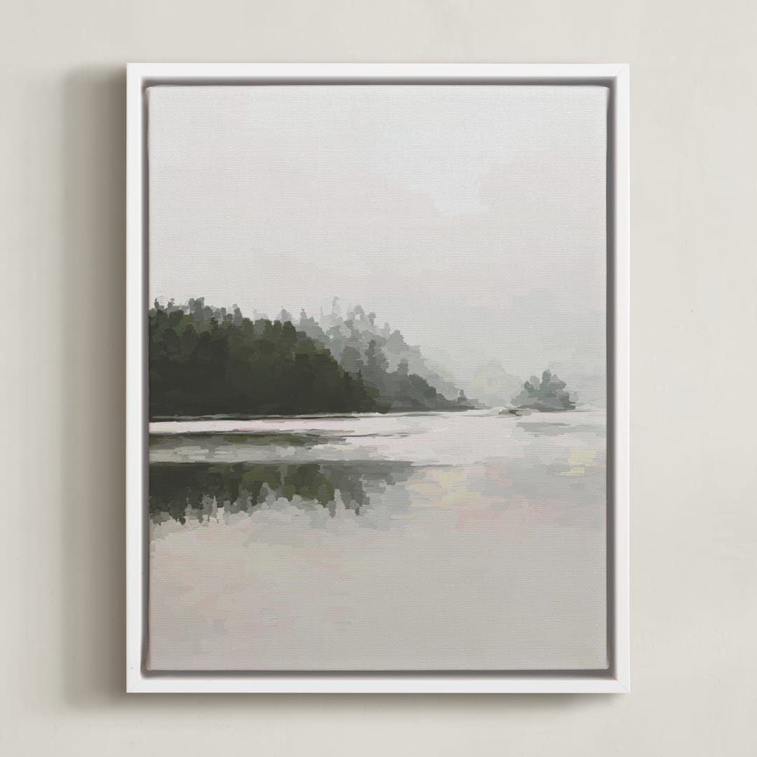 "LakeView II" - Art Print in Misty Grey by Amy Hall - Framed Canvas