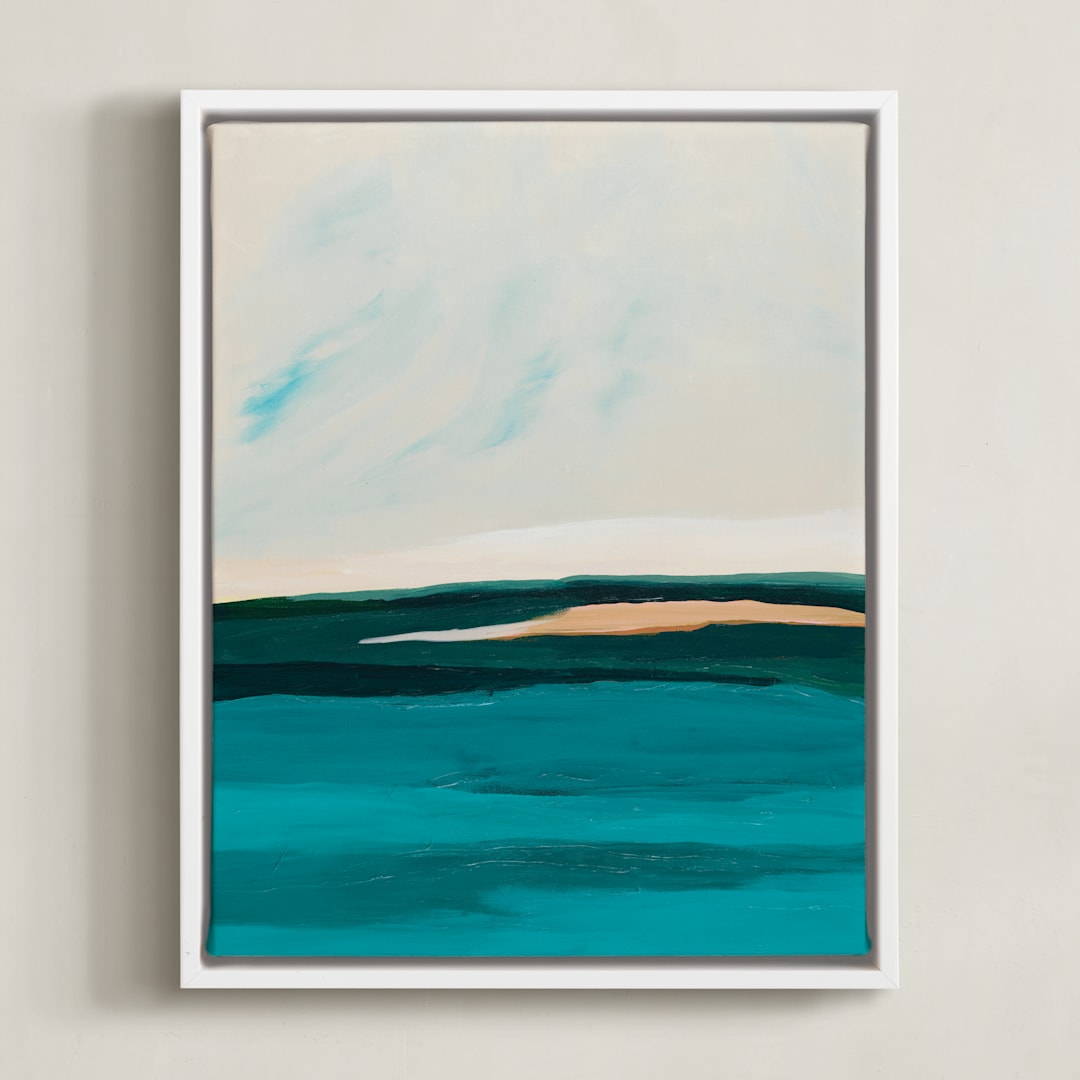"Hawaiian Reef Abstract Painting" - Art Print in turquoise blue by Caryn Owen - Framed Canvas