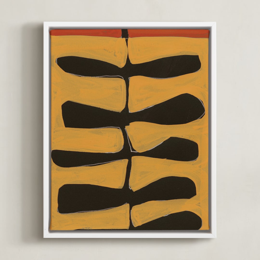 "Leaves and a Stem" - Art Print in orange by Deborah Velasquez - Framed Canvas