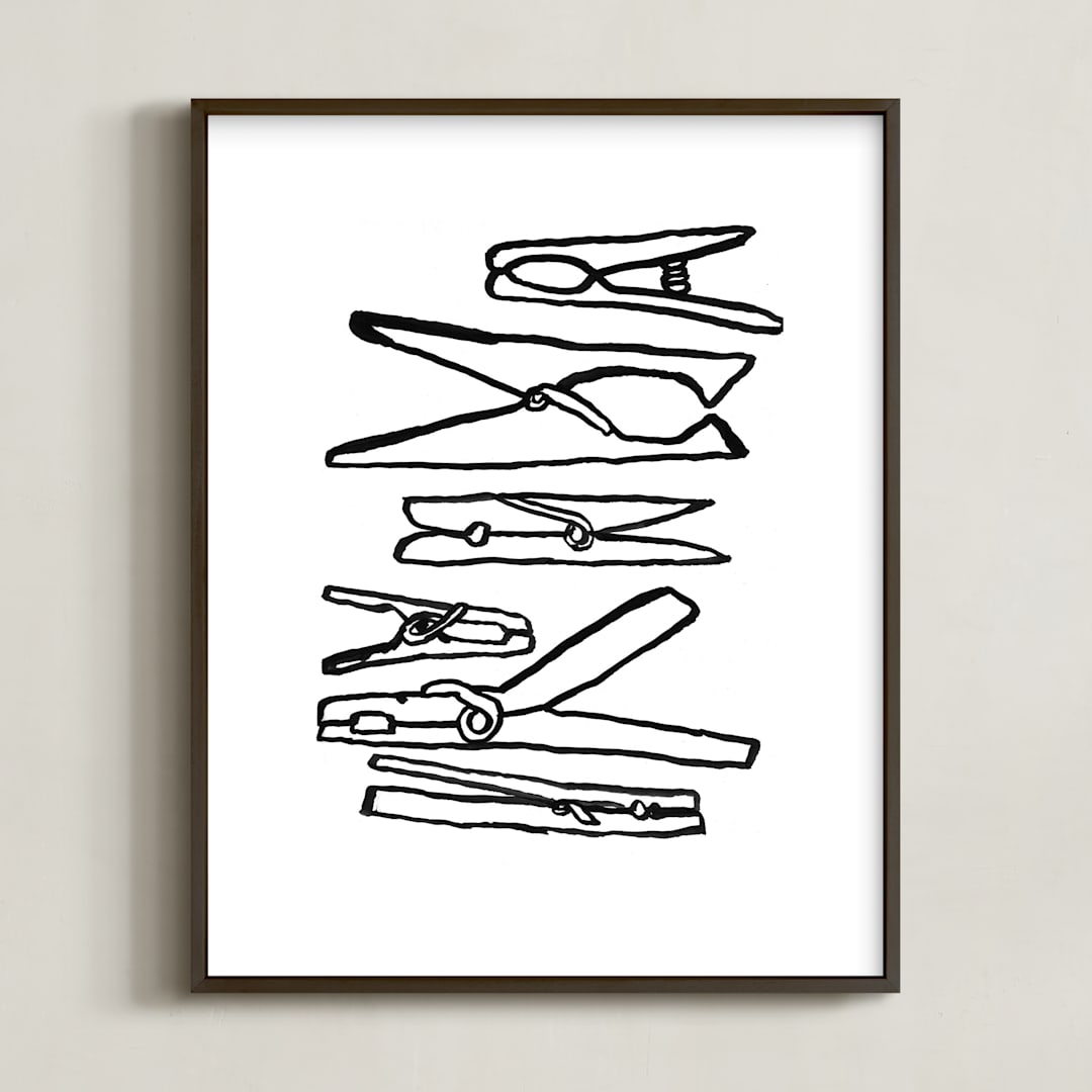 "Clothespins 2" - Art Print in Inky Black by Elliot Stokes - Framed