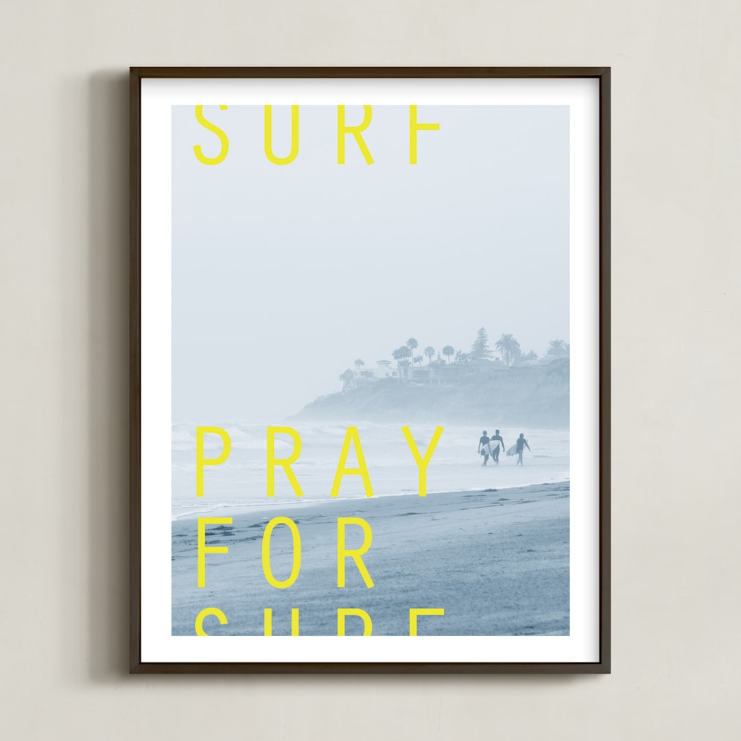 "Pray for Surf" - Art Print in white by Eric Clegg - Framed