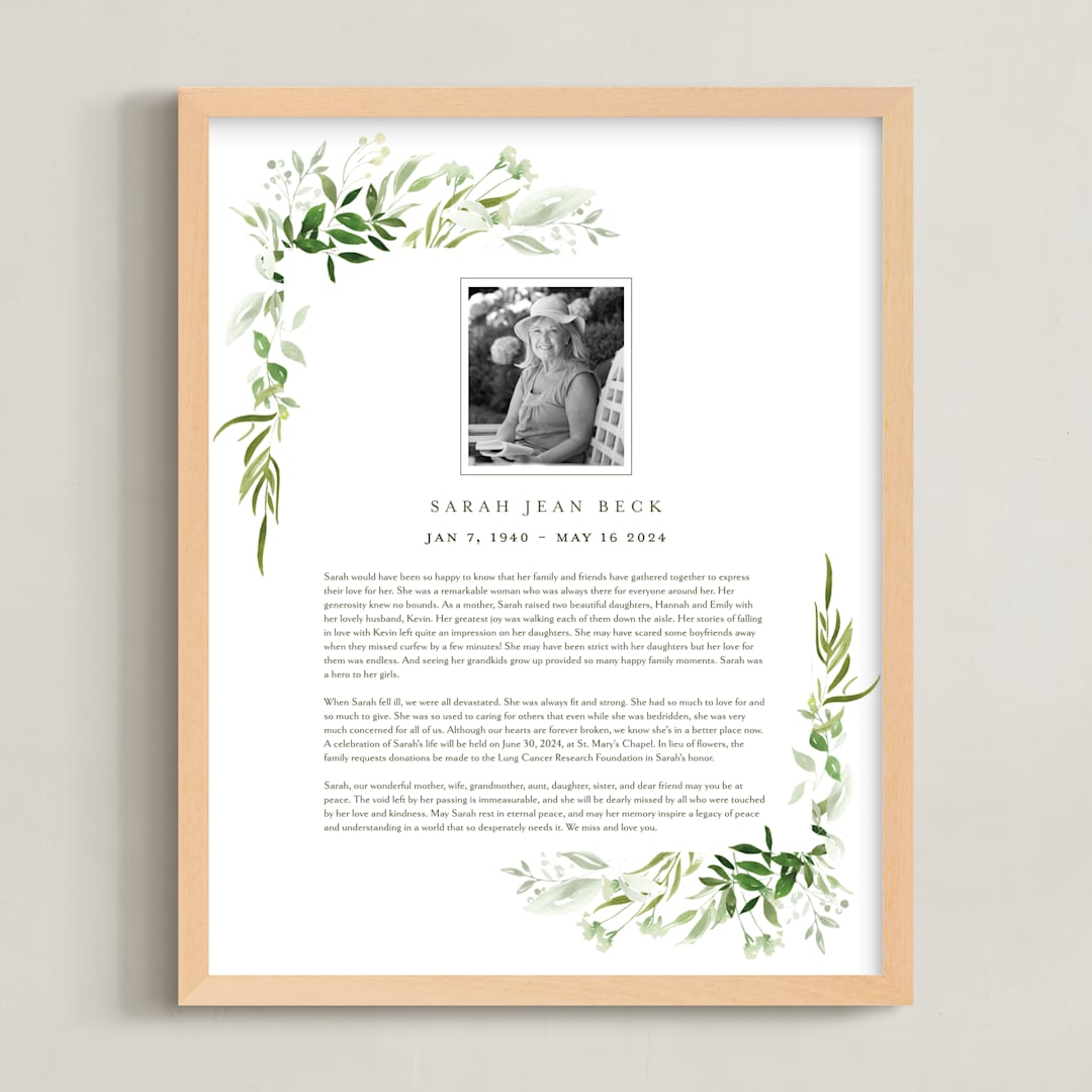 "Verdure Obituary Print" - Custom Print in White by Leah Bisch - Framed