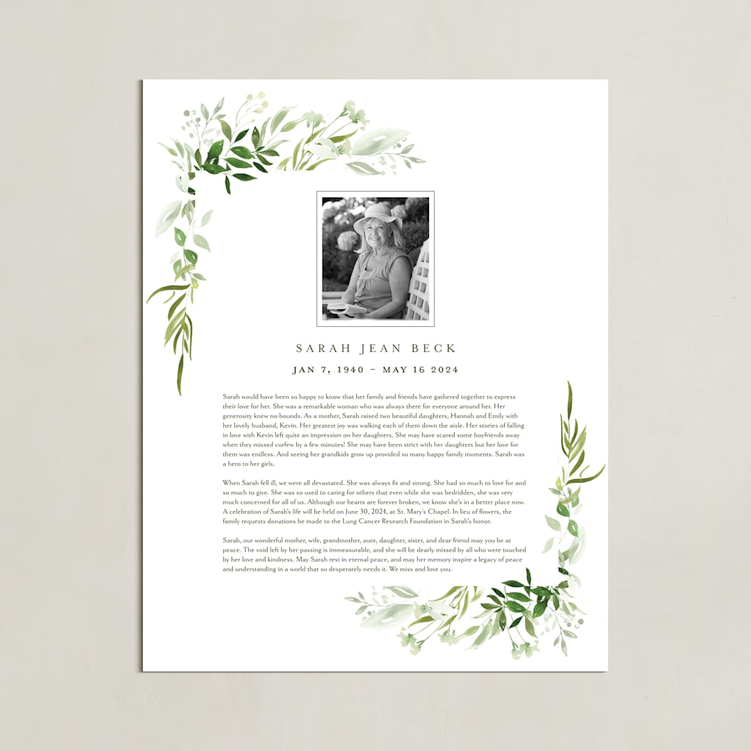 "Verdure Obituary Print" - Custom Print in White by Leah Bisch - Unframed