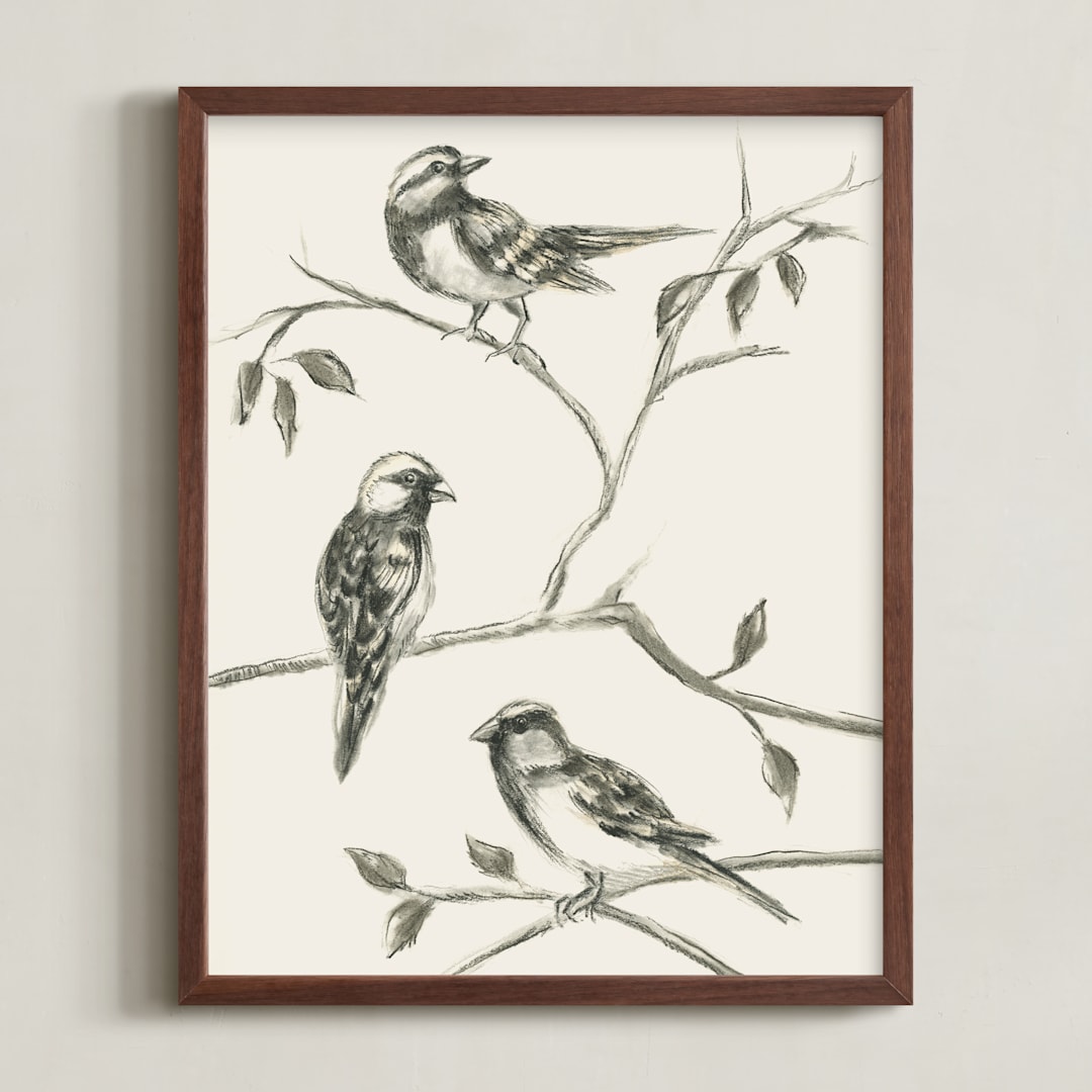 "Birds I" - Art Print in Sand by Teju Reval - Framed