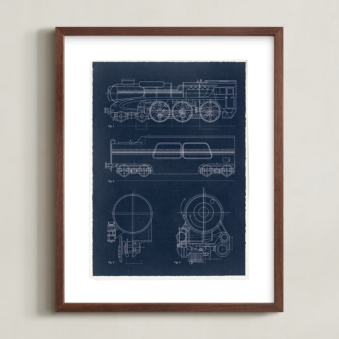 "Train diagram" - Art Print in Navy by Robert and Stella - Framed