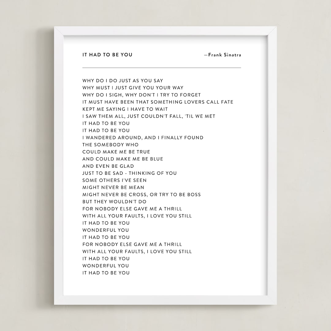"Your Lyrics: Custom Print " - Custom Print in White by Minted - Framed