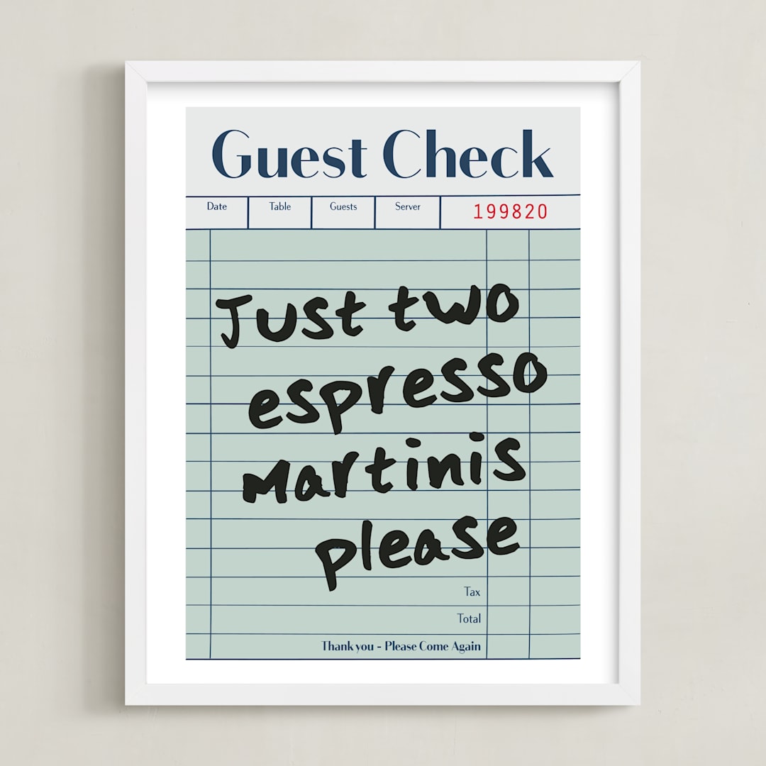 "Guest Check: Custom Print" - Custom Print in Teal by Jennifer Lew - Framed