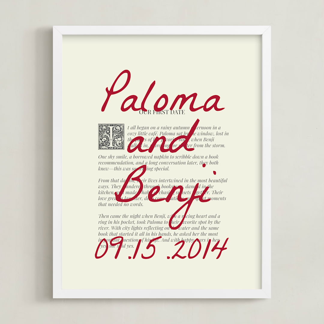 "Books & Lovers" - Custom Print in Red Ink by Helena Vitto - Framed