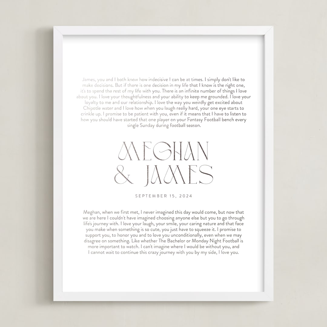 "Our Vows: Custom Foil Print" - Custom Foil Print in Silver by Minted - Framed