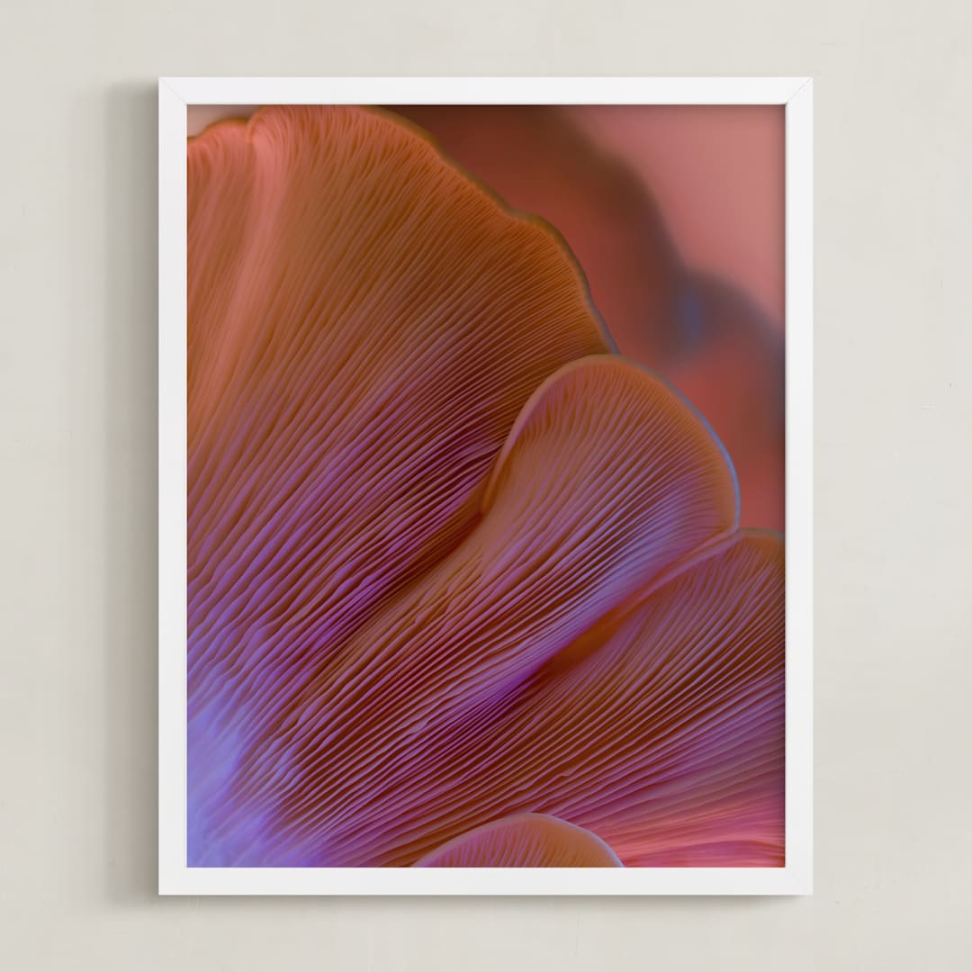 "Dreamy Oyster Mushroom" - Art Print in Coral Pink by Elena Kulikova - Framed