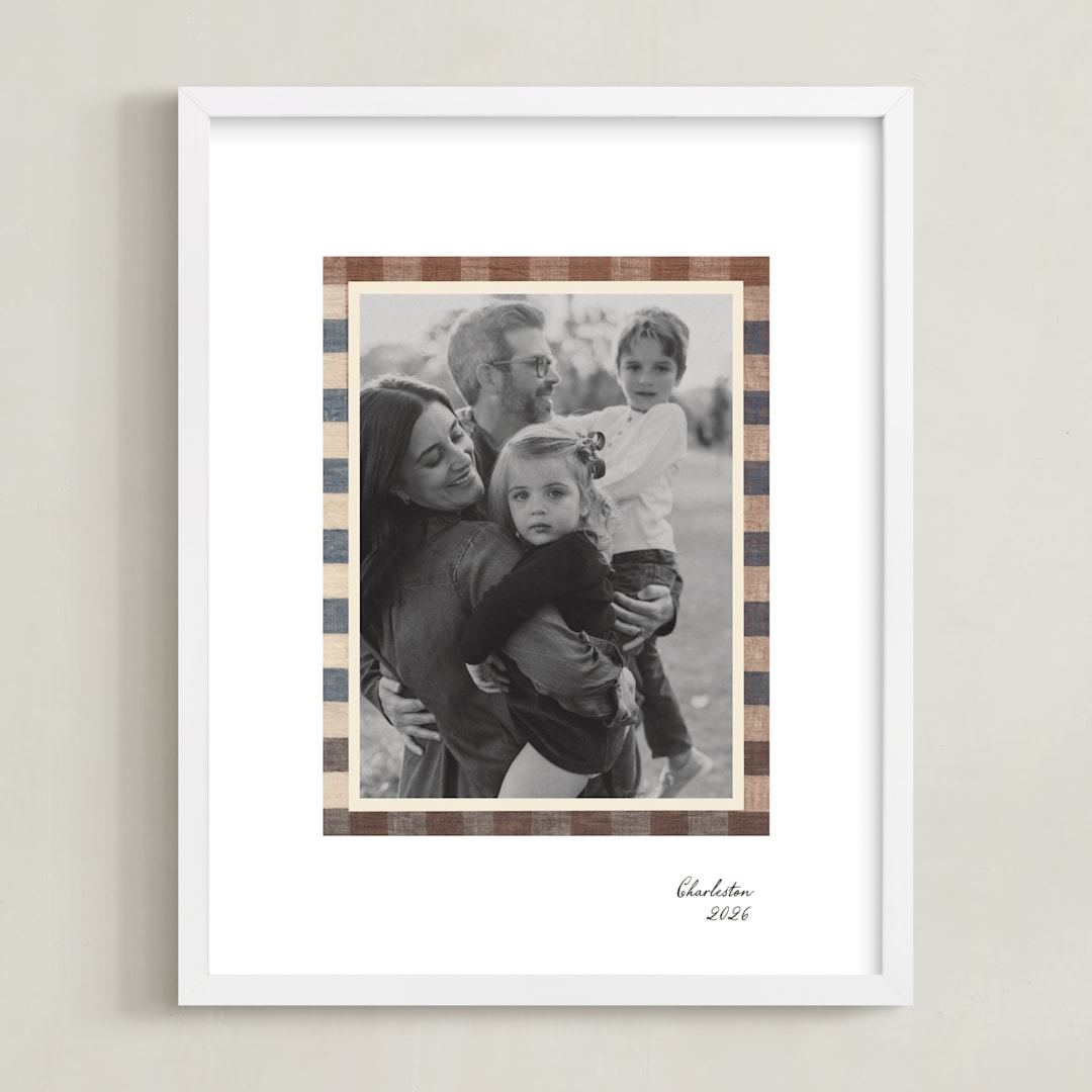 "Textile Checks Frame: Portrait" - Framed Photo in Sand by Creo Study - Framed