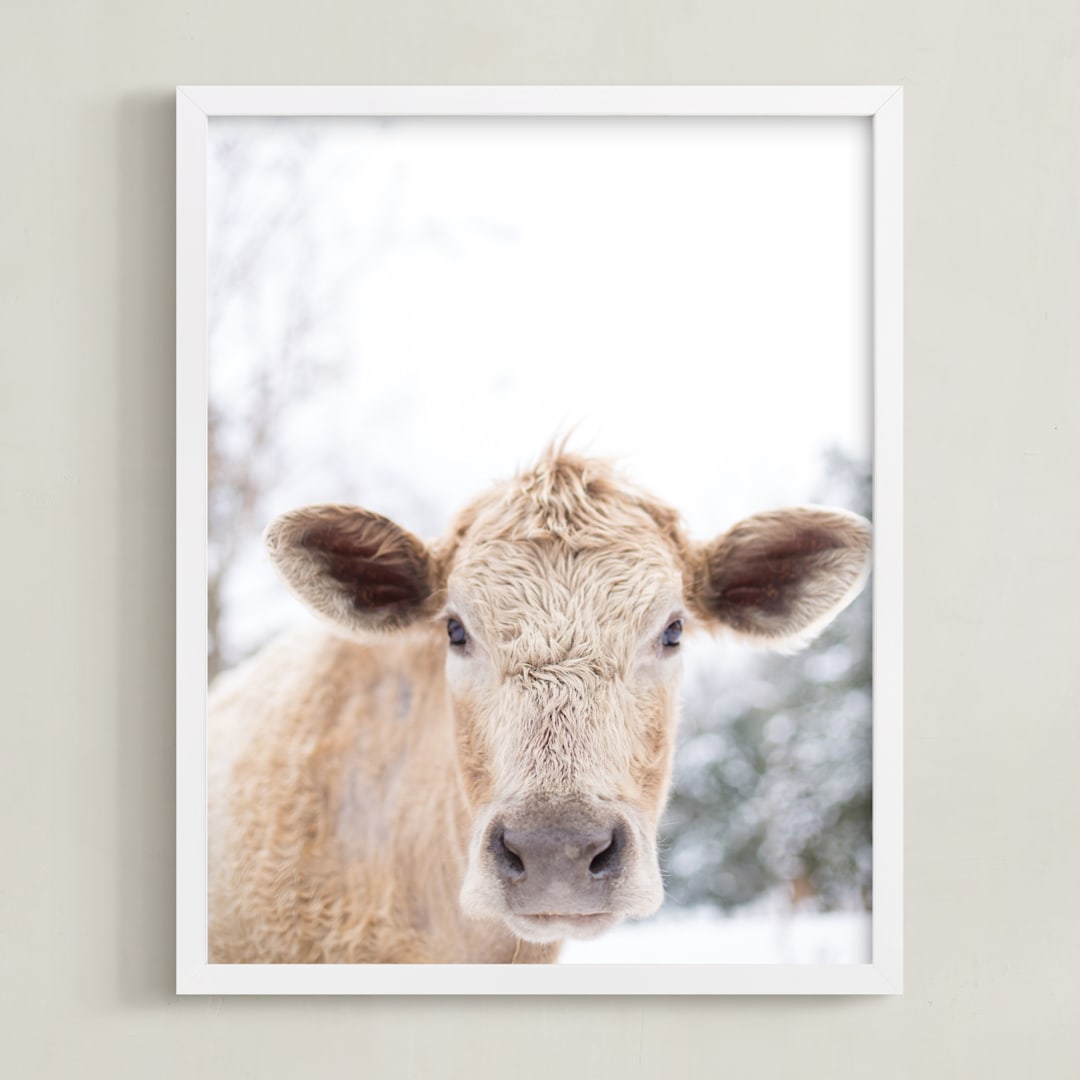 "moo cow" - Art Print in Burlap by Emily Gilbert - Framed