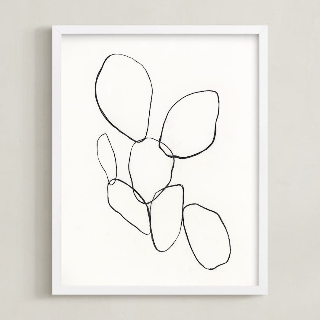 "Cactus Line Drawing" - Art Print in dusty white by Amanda Phelps - Framed