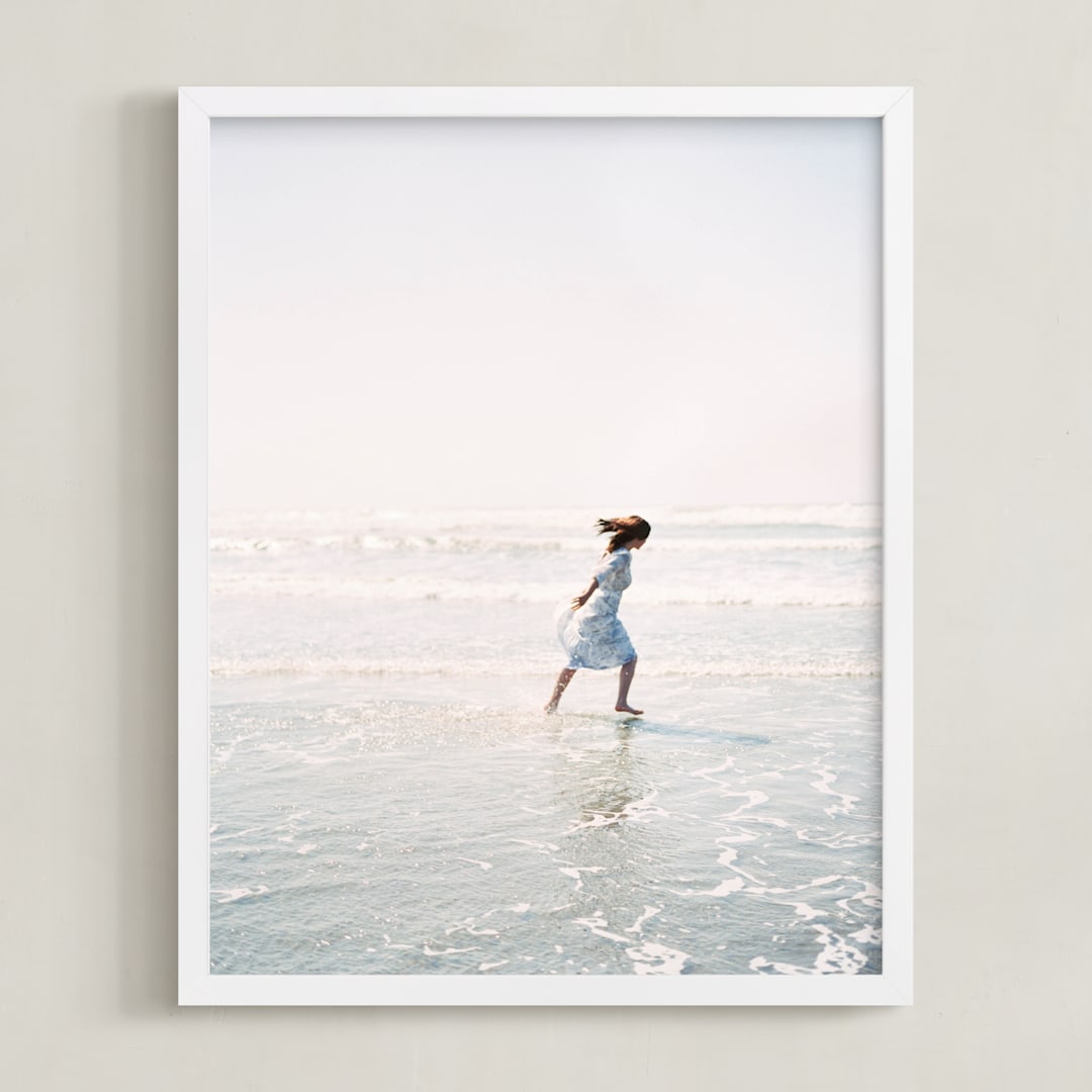 "Dreams + Waves" - Art Print in Ocean Neutral by Jenni Kupelian - Framed