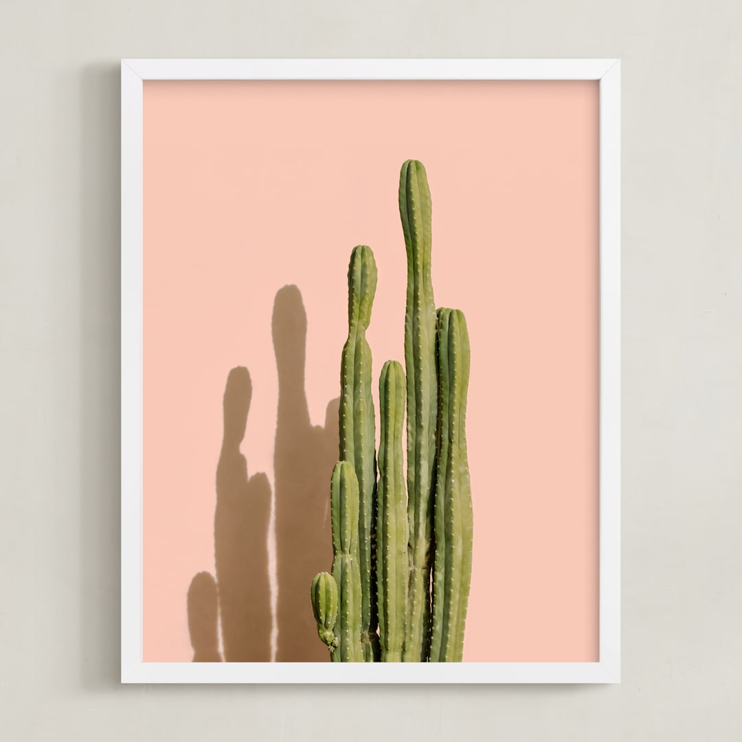 "Palm Desert Cactus" - Art Print in Peachy Pink by Lisa Sundin - Framed