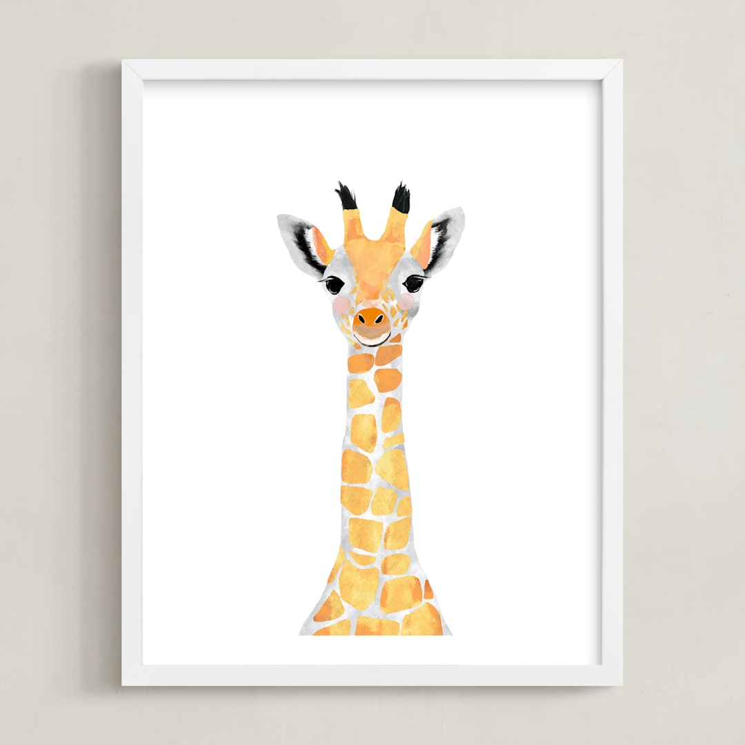 "baby animal.giraffe" - Art Print in merigold by Cass Loh - Framed