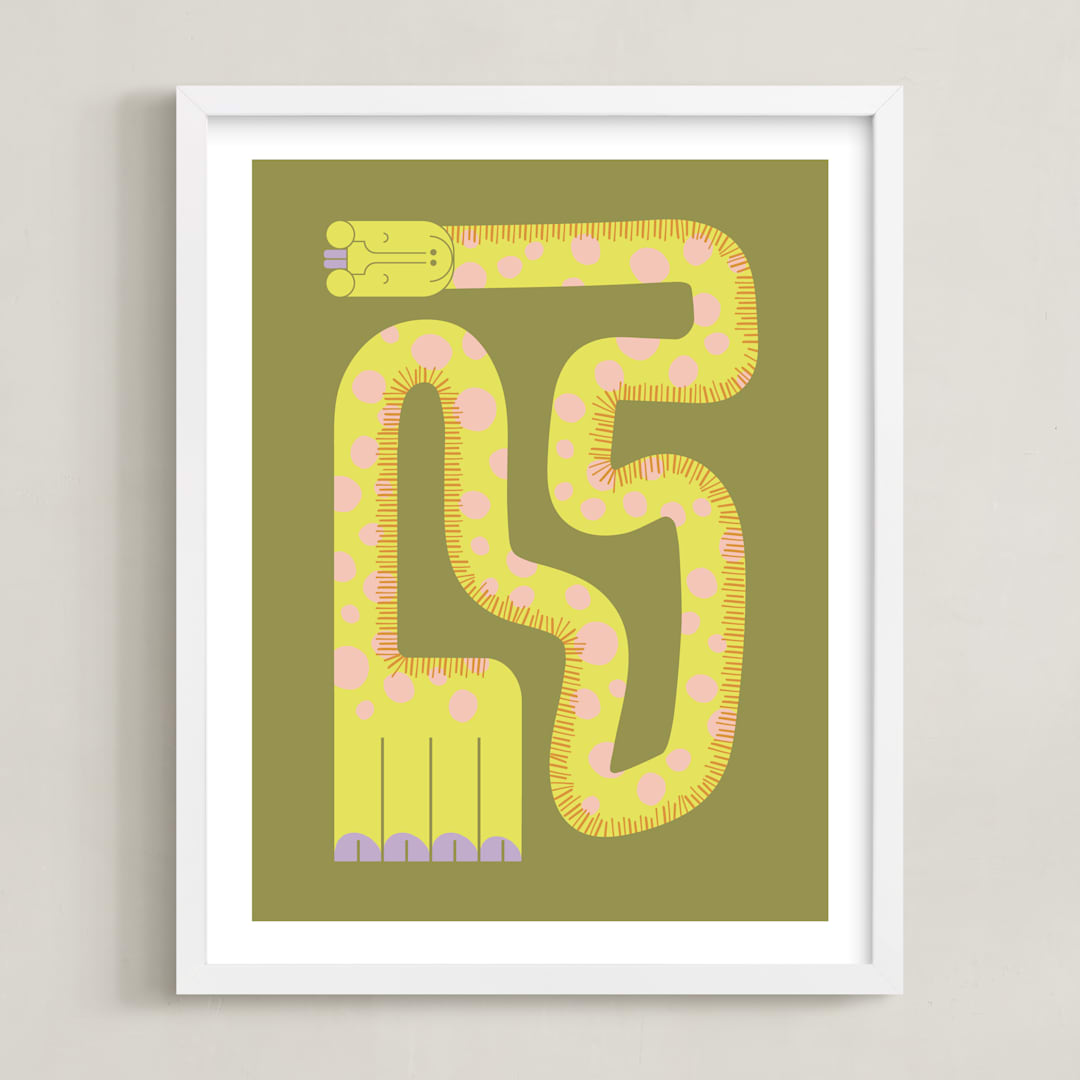 "Twisty Giraffe" - Art Print in Moss by Ampersand Design Studio - Framed