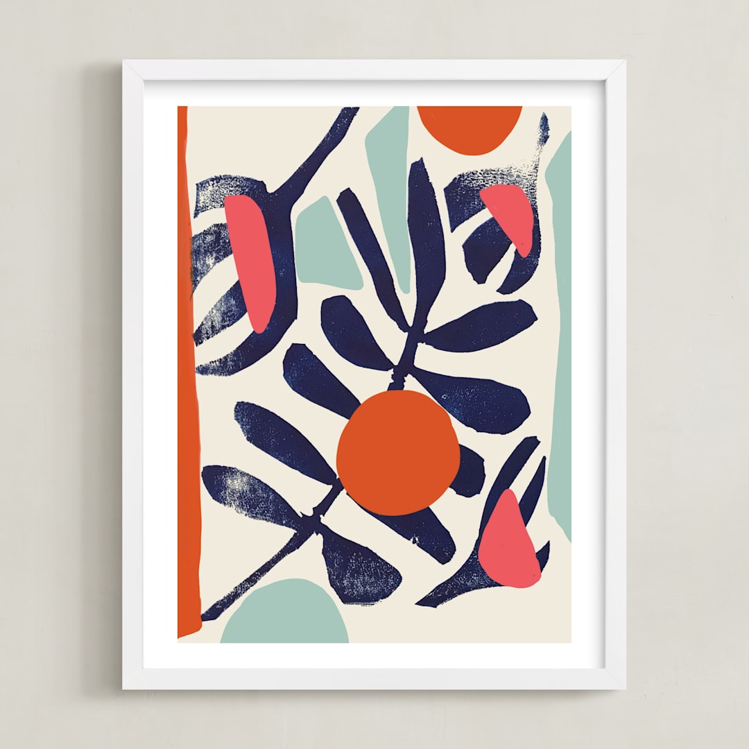 "Garden Remixed and Reimagined" - Art Print in Midnight Blue by Deborah Velasquez - Framed