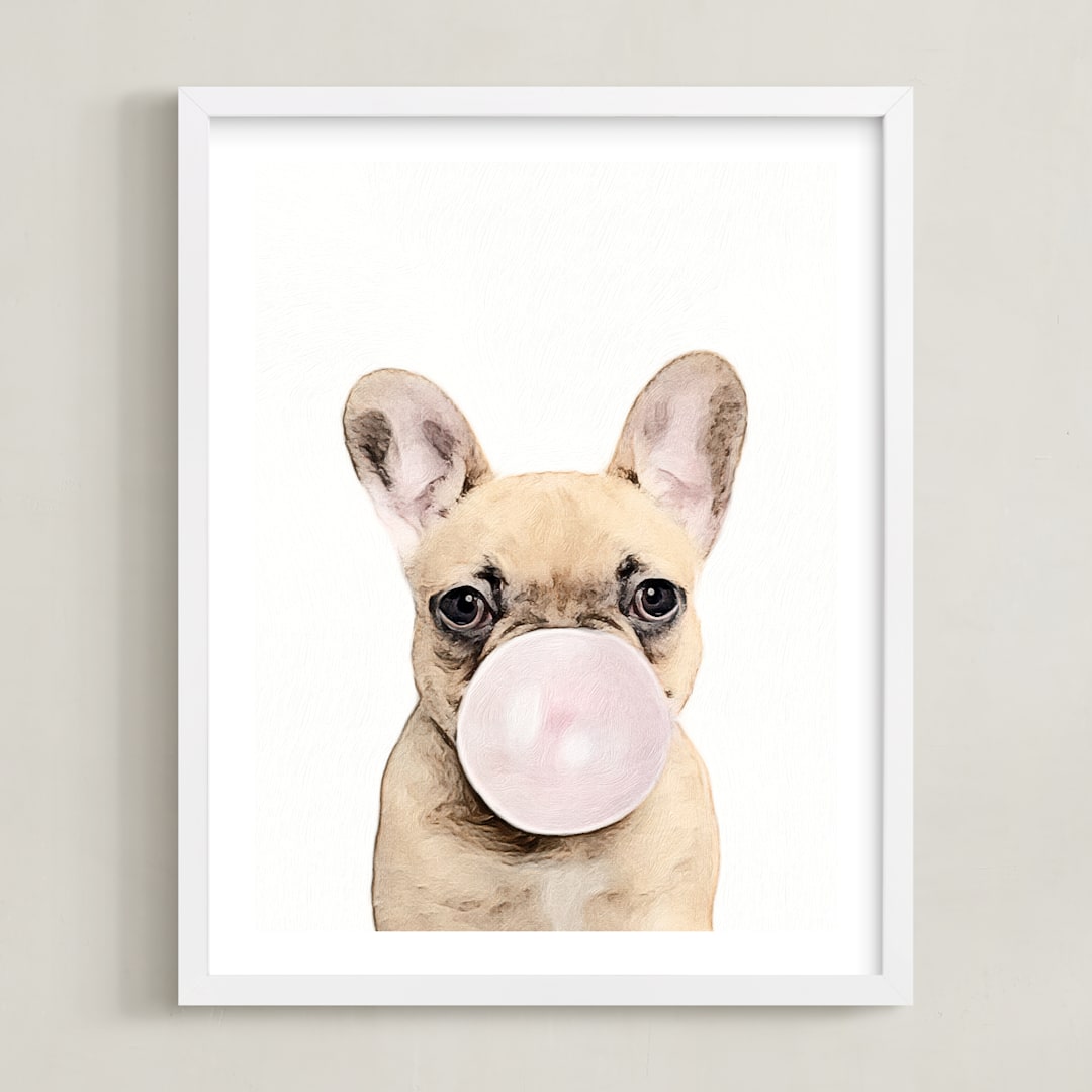 "Bubblegum animals" - Art Print in white by Maja Cunningham - Framed