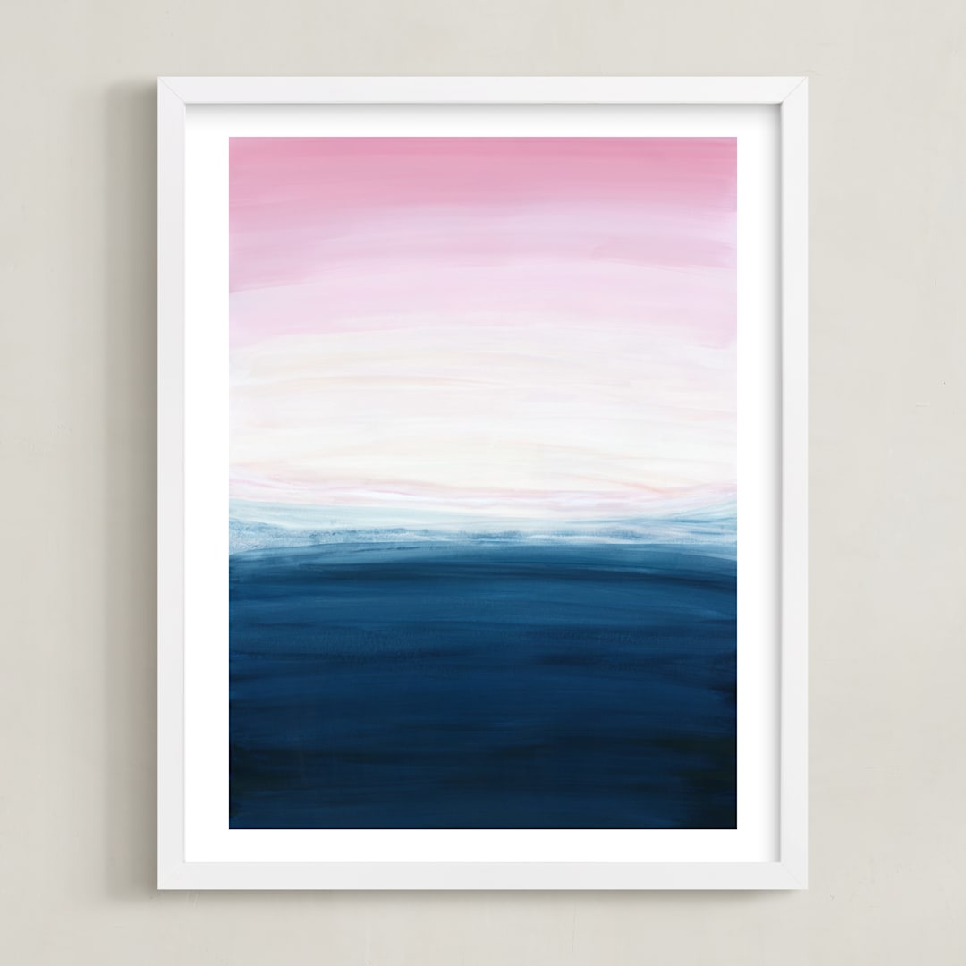 "Sunset ocean" - Art Print in White by Yaling Hou Suzuki - Framed