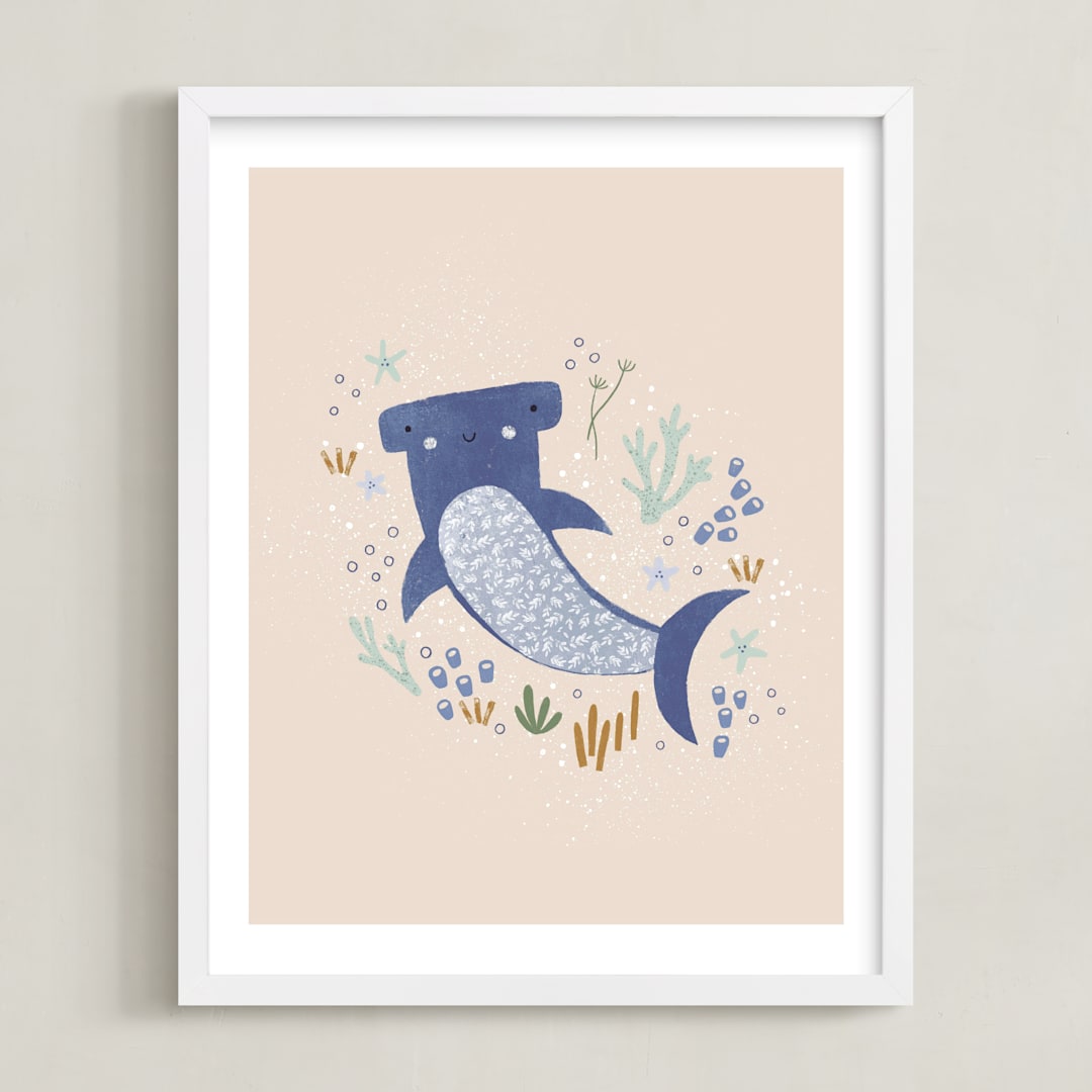"Sharky cute" - Art Print in Blush by Tati Abaurre - Framed