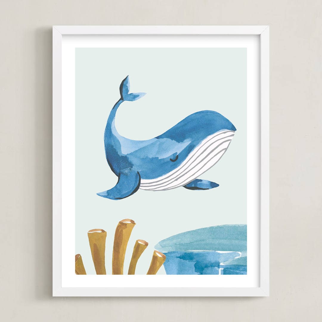 "Ocean Friends I" - Art Print in Whale by Teju Reval - Framed