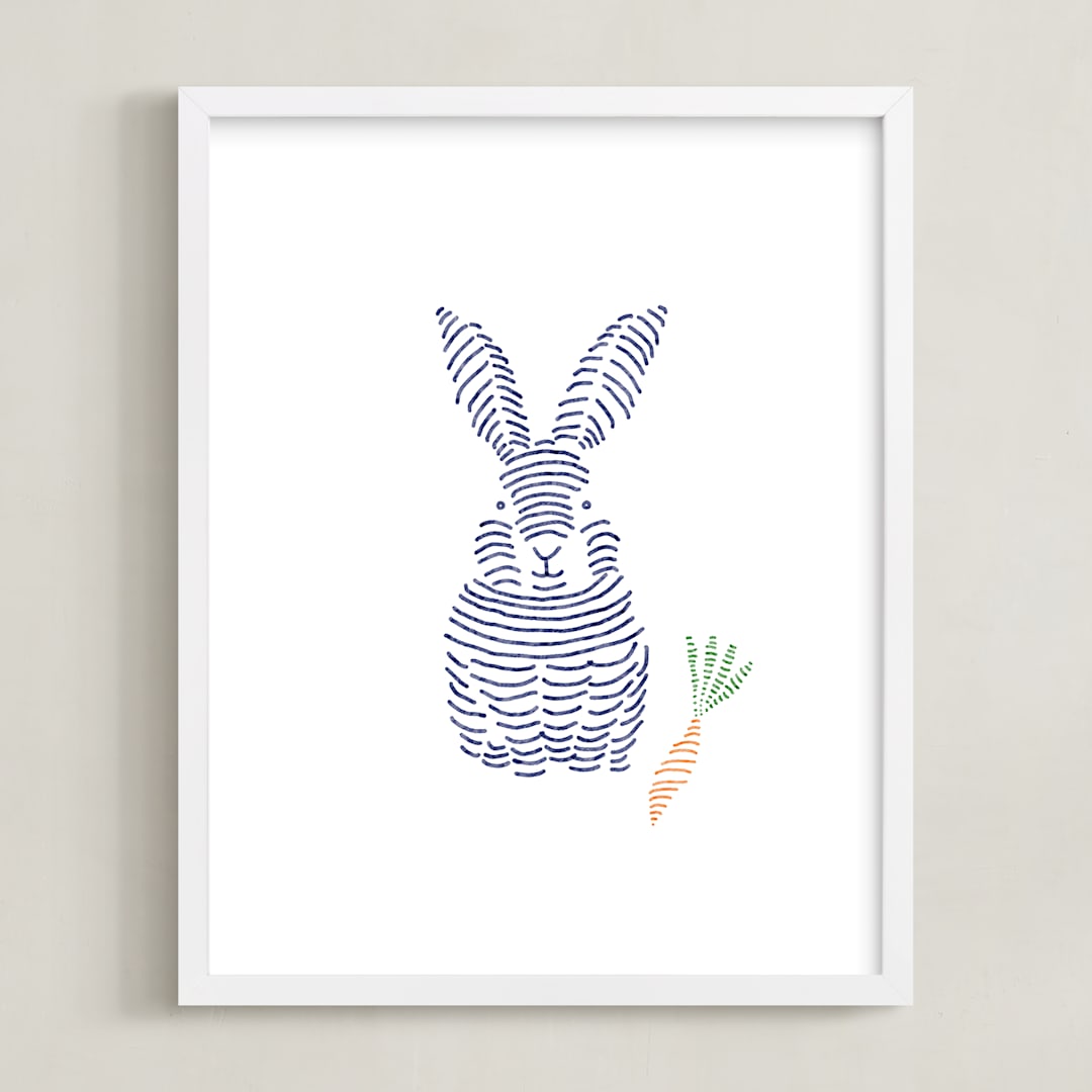 "Lined Animals IV" - Art Print in OCEAN BLUE by Jayne Alfieri - Framed