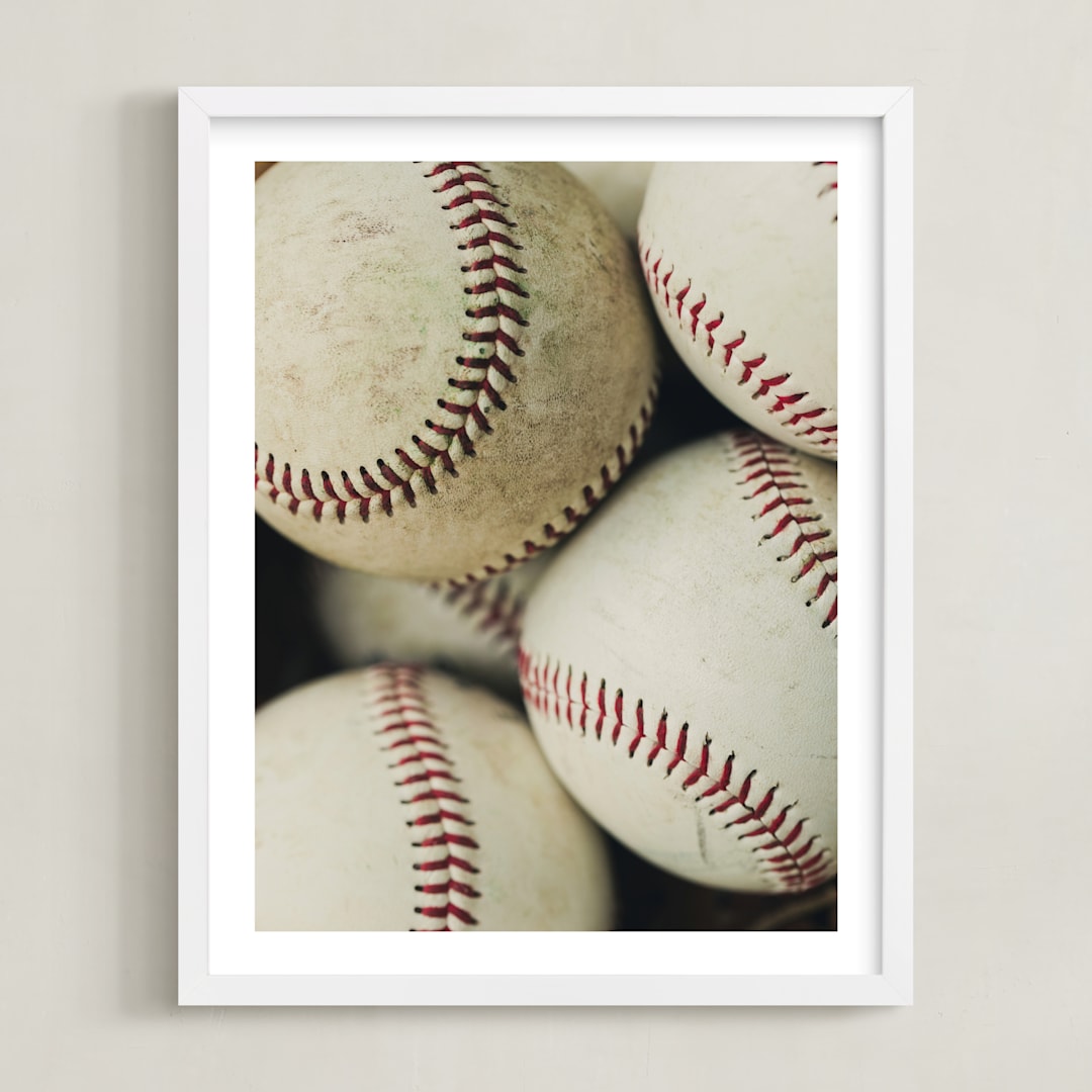 "Baseball 2" - Art Print in Beige by Helen Makadia - Framed