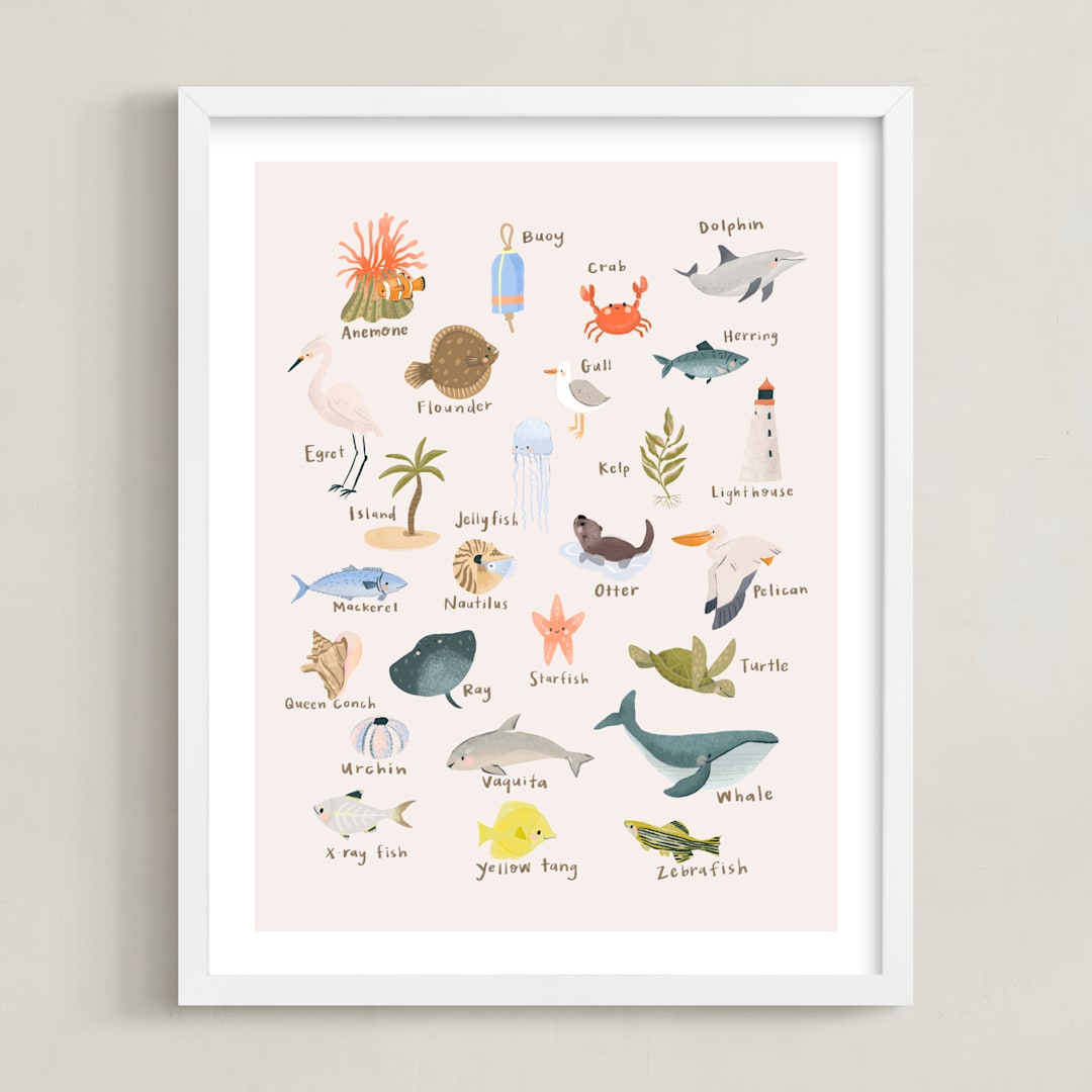 "Sea Alphabet" - Art Print in Blush by Kate Blalock - Framed