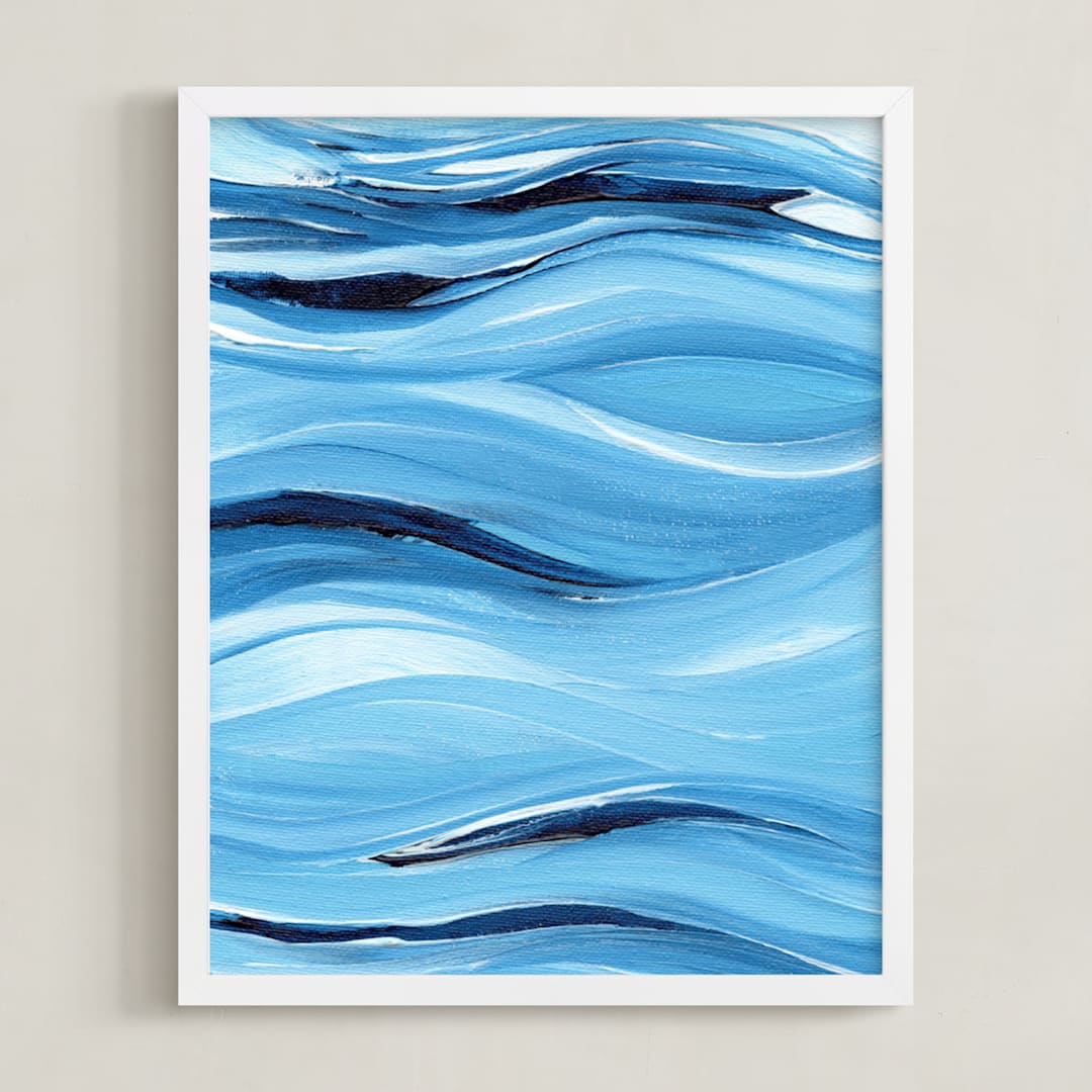 "Uneasy" - Art Print in Ocean Blue by Chelsey Scott - Framed