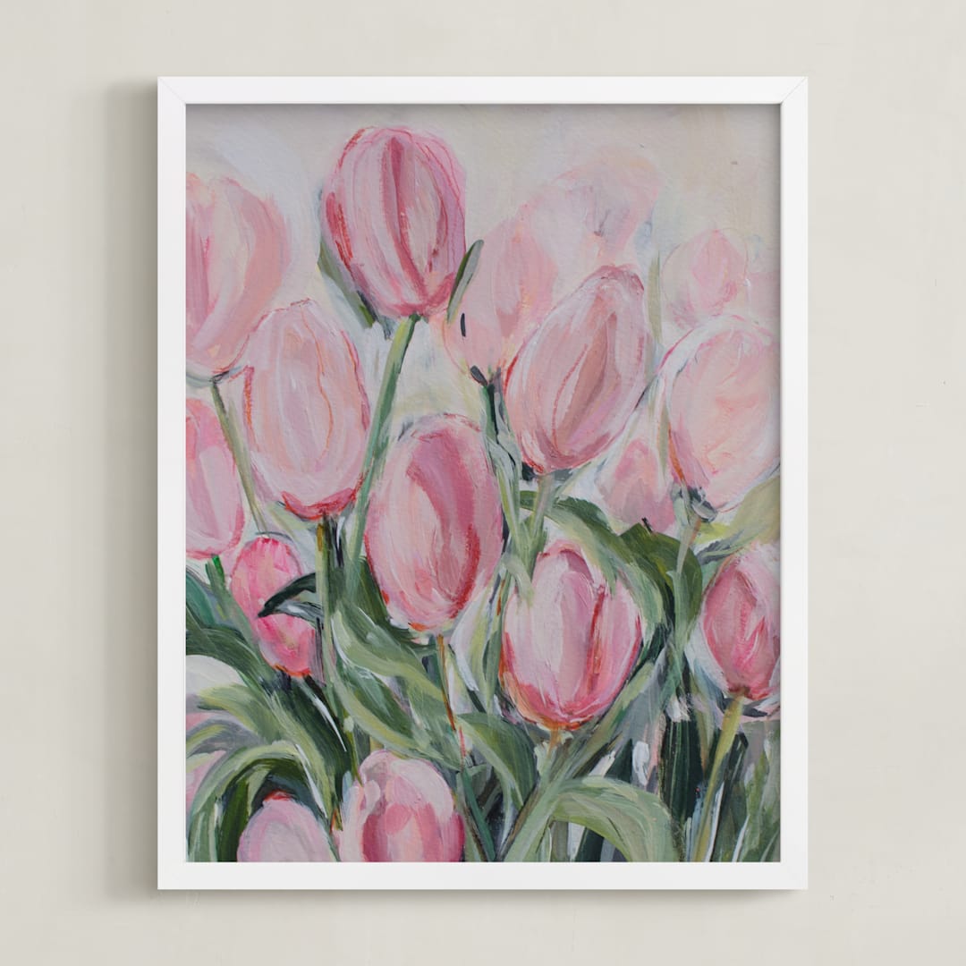 "Pink Tulips" - Art Print in Pink by Arohika Verma - Framed