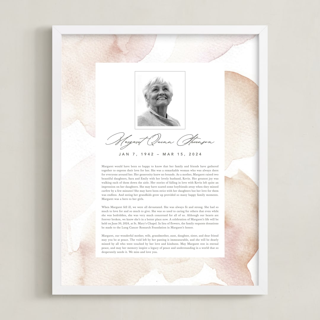 "Flow Obituary Print" - Custom Print in Blush by Creo Study - Framed