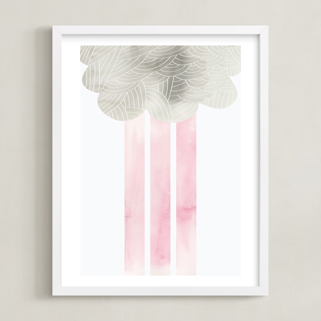 "Cloud and rain" - Art Print in Blushing Pink by Kanika Mathur - Framed
