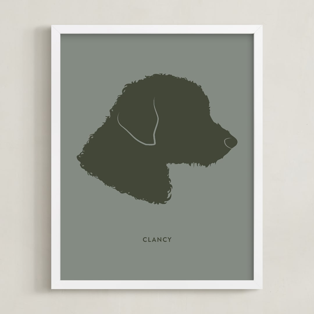 "Tonal Pet Silhouette: Custom Print with Text" - Custom Print in Olive Shadow by Minted - Framed