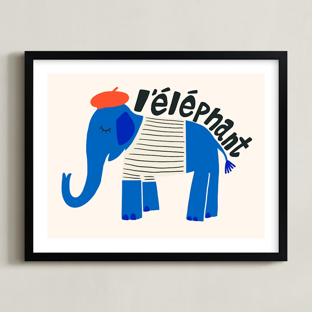 "French Elephant" - Art Print in Blueberry by Morgan Kendall - Framed