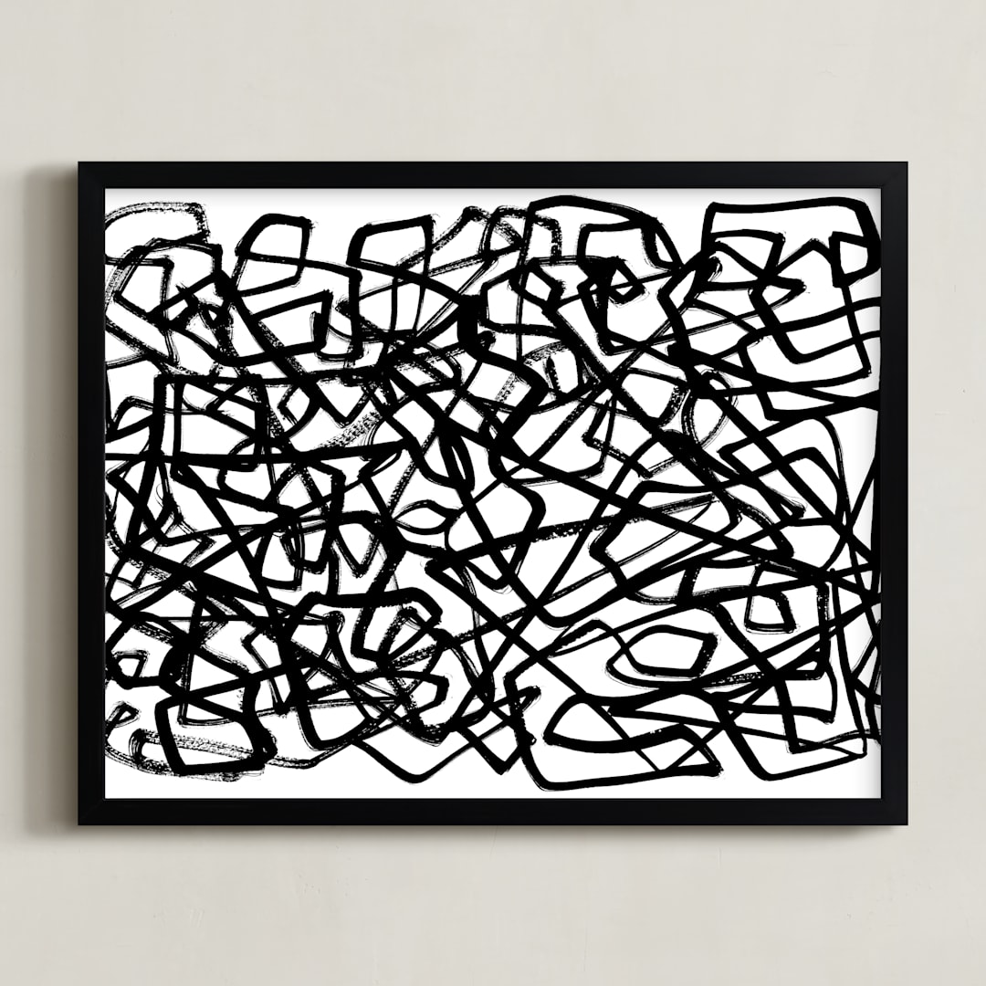 "Random Lines" - Art Print in Black & White by Kim Colthurst Johnson - Framed