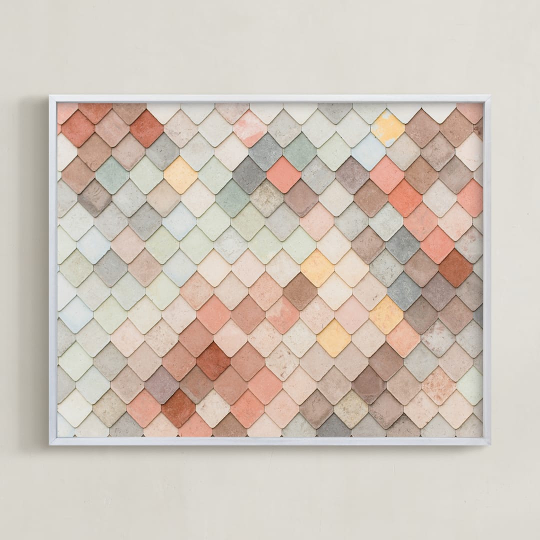 "Scales" - Art Print in Salmon by Annie Montgomery - Framed