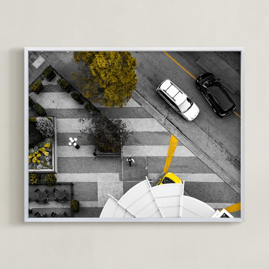"Story from Aerial #1" - Art Print in textured yellow by Van Tsao - Framed
