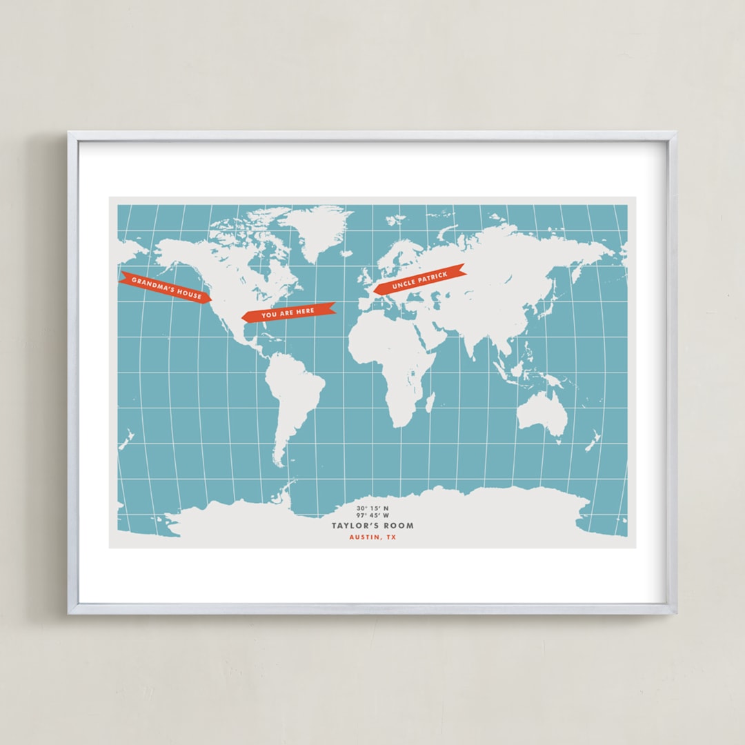 "You are Here" - Personalized Art Print in Ocean by Michelle Roman - Framed