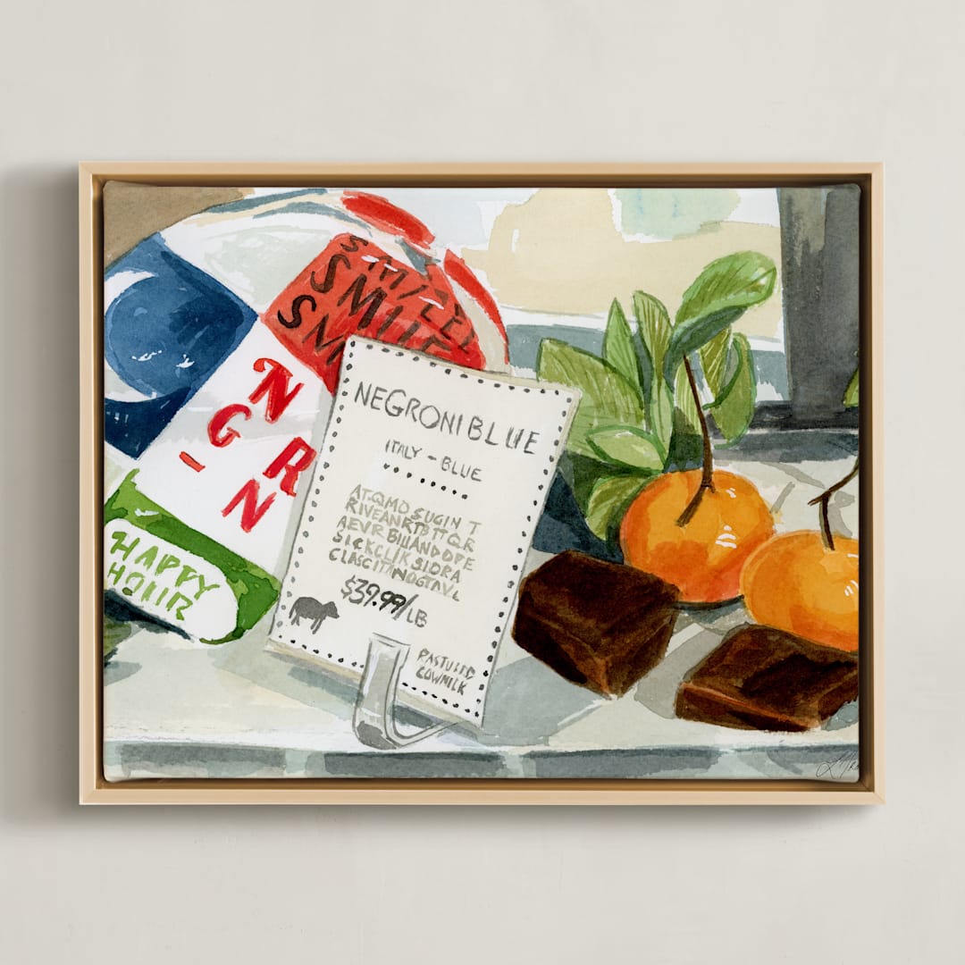 "Negroni Blue" - Art Print in orange by Lisa Travis - Framed Canvas