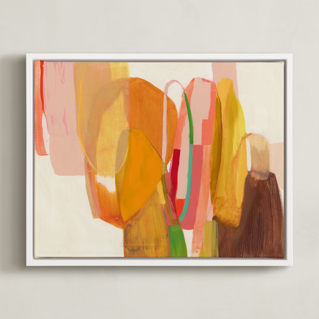 "Mid Mod" - Art Print in Tangerine by Jenny Westenhofer - Framed Canvas