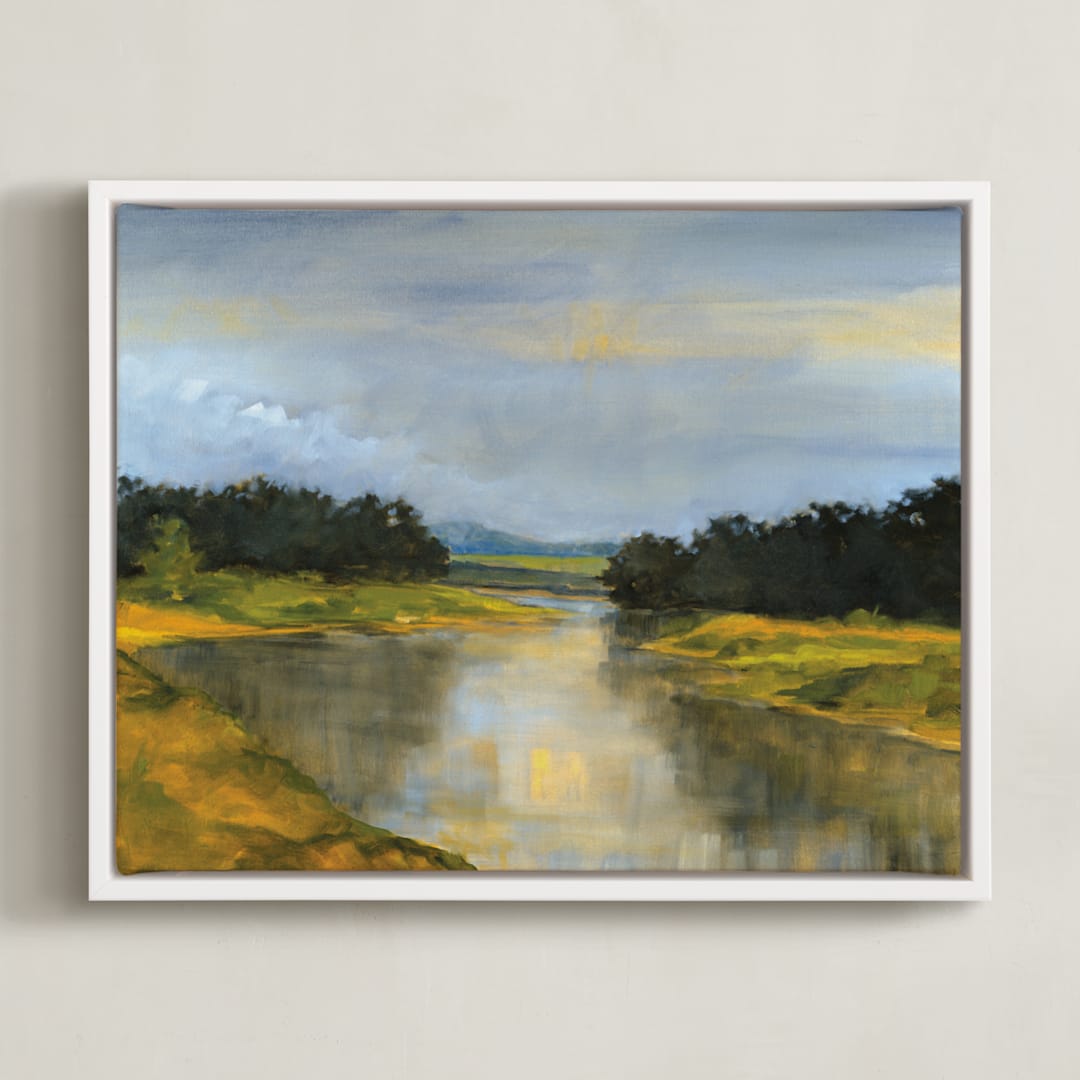"Glass River" - Art Print in Glass Blue by Stephanie Goos Johnson - Framed Canvas