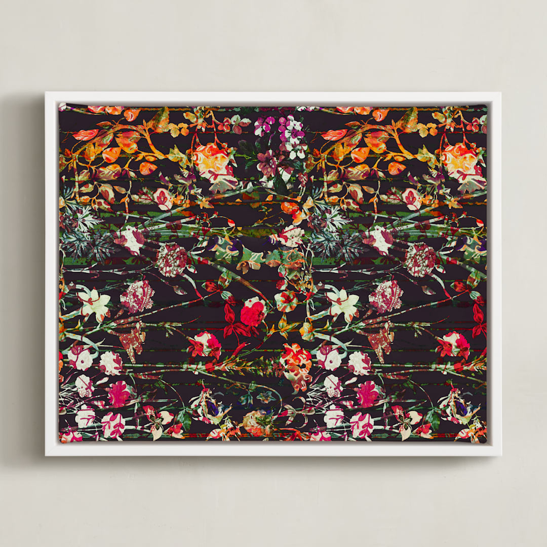 "Painted midnight garden" - Art Print in Crimson by Teo - Framed Canvas