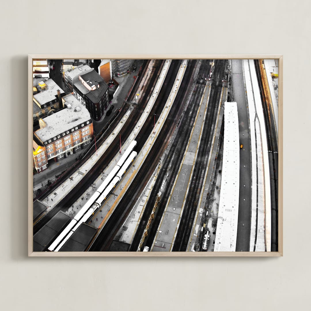 "Stroke of infrastructure" - Art Print in rustic brown by Van Tsao - Framed
