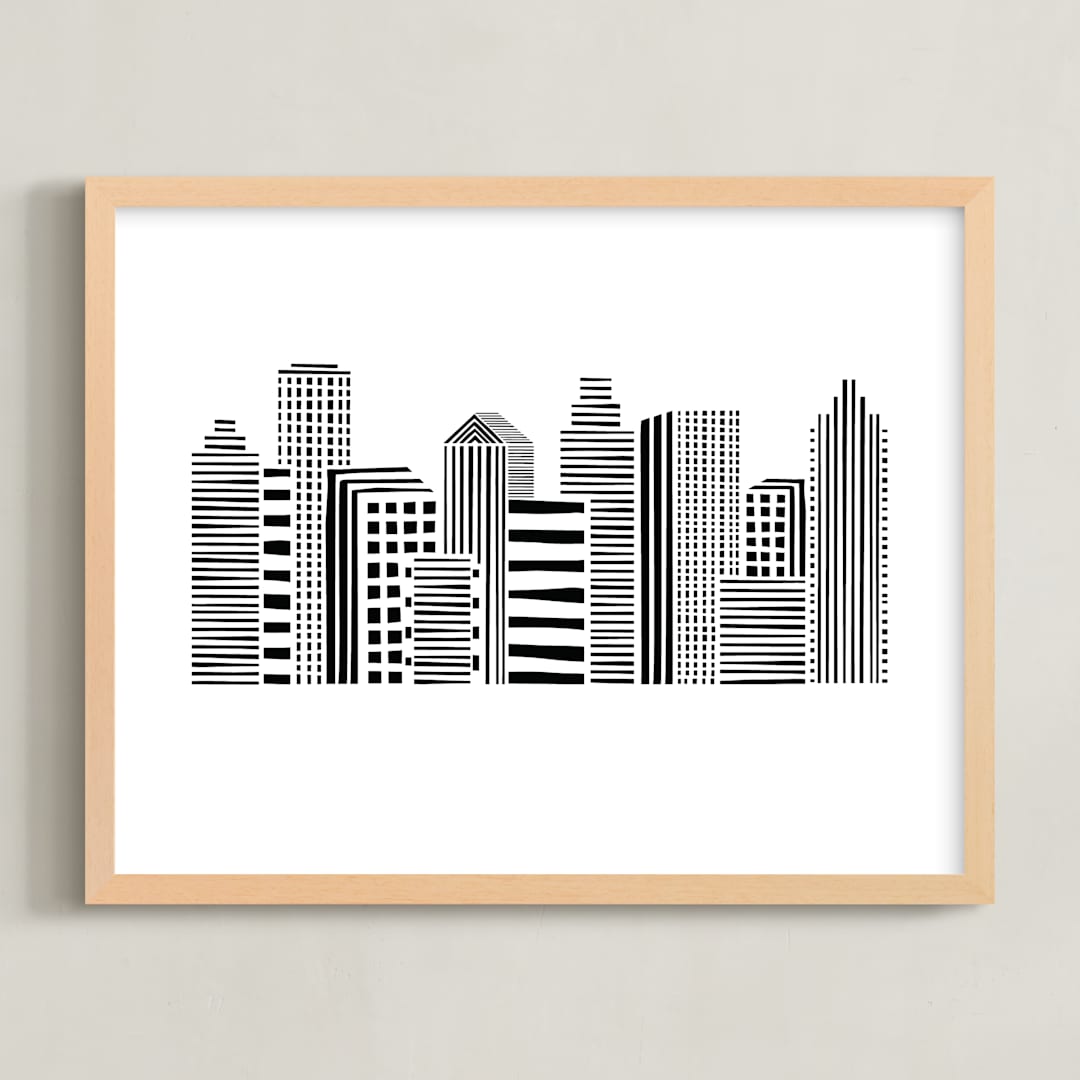 "Linear Cityscape" - Art Print in Black by Daniela - Framed