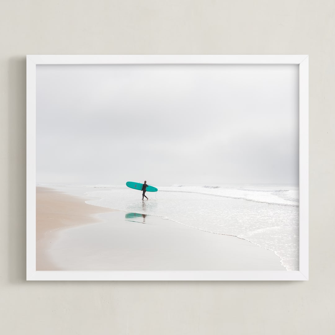 "California Surf" - Art Print in Teal by Jessica C Nugent - Framed