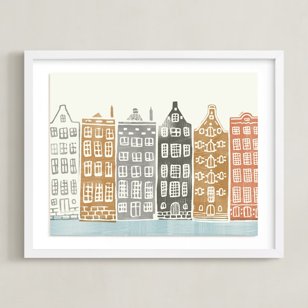 "On the Canal" - Art Print in brick by Griffinbell Paper Co. - Framed