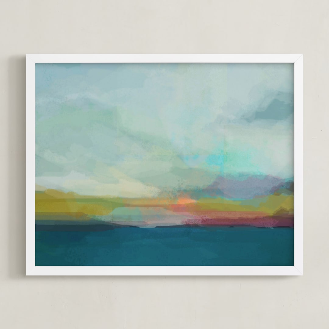"Morning Walk II" - Art Print in Teal by AlisonJerry - Framed