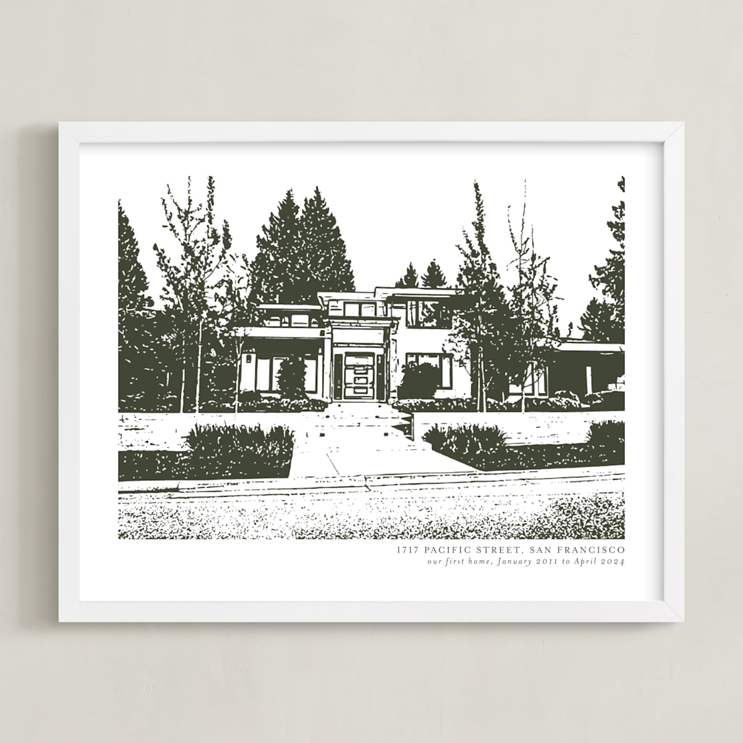 "House: Custom Print with Text" - Custom Print in Olive Shadow by Minted - Framed